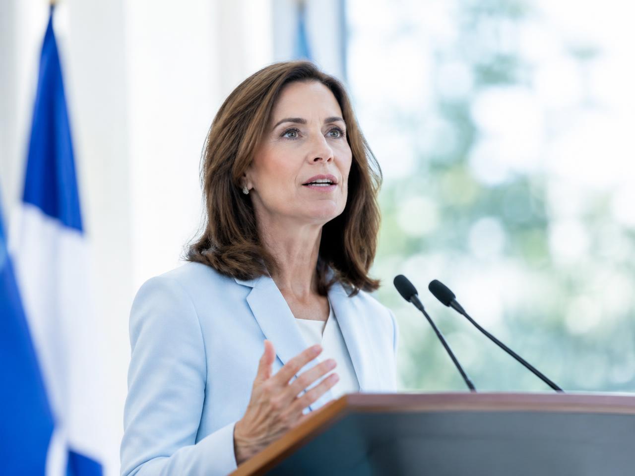 A speaker at a podium during a press conference